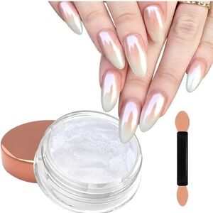 Laza White Chrome Nail Powder Shimmer Pearlescent Iridescent Pearl Chrome Powder